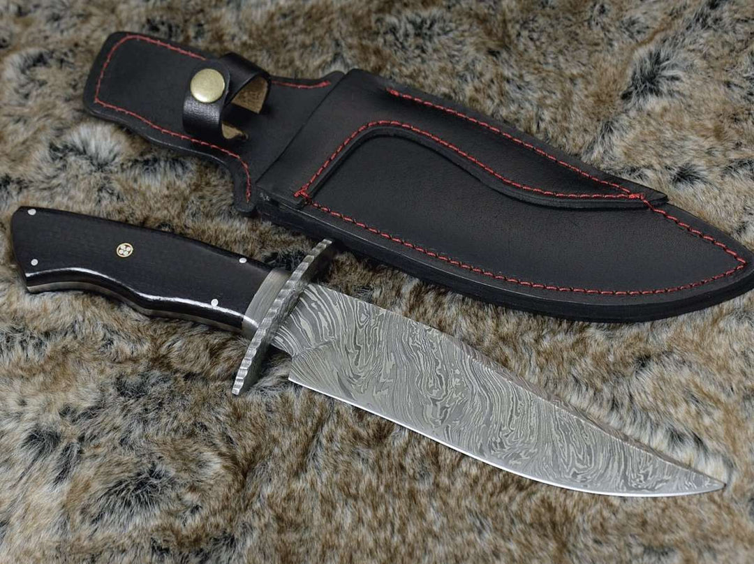 Utility Knife - Equinox Damascus Steel Bowie Knife with Micarta Handle - Shokunin USA