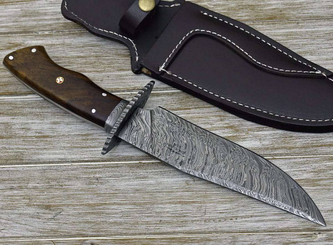 Damascus Knife - Excelsior Game Knife with Exotic Rosewood Handle & Sheath - Shokunin USA