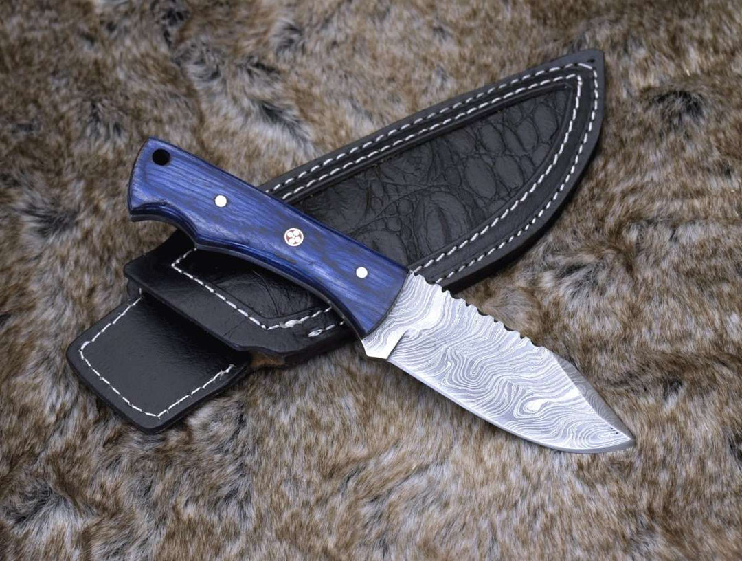 Damascus Knife - Flint Damascus Steel Skinning Knife with Pakkawood Handle - Shokunin USA