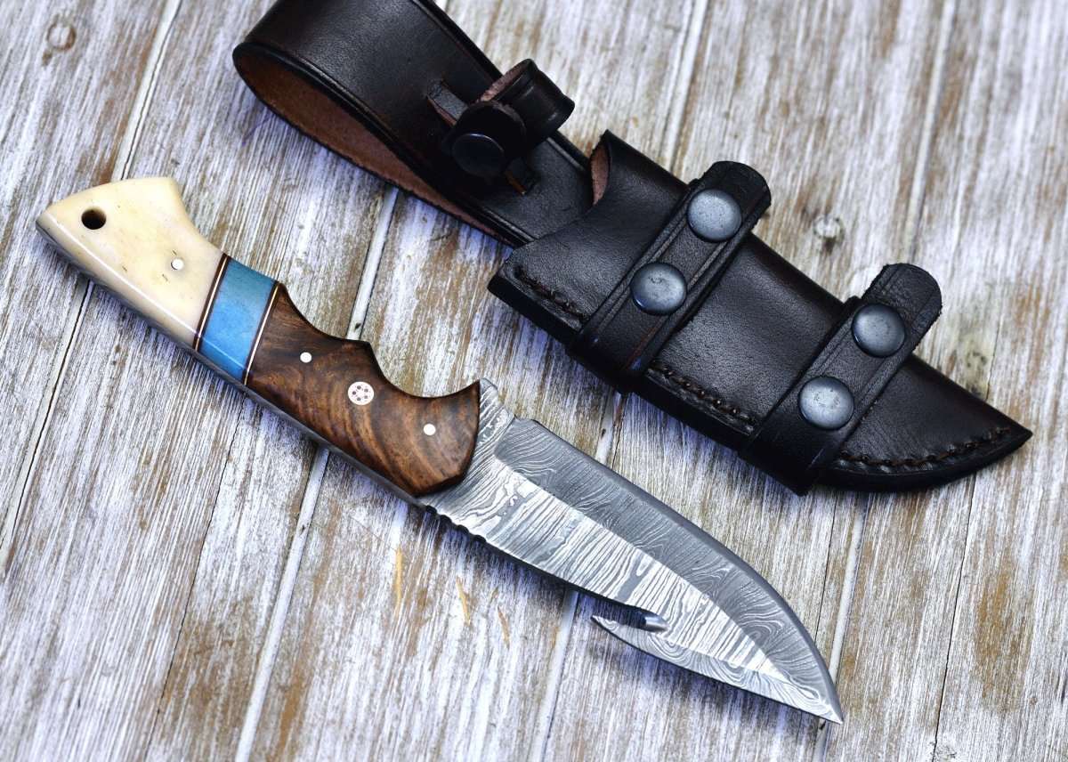 Selling Damascus Hunting Knife, Damascus Fixed Blade Knife, Damascus Gut Hook Knife, Damascus Ka bar Knife Hand Made Knives Gifts For Men EpicCrafts