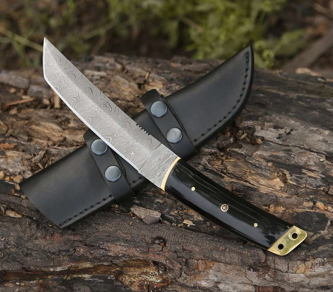 Damascus Knife - Harbinger Tanto Knife with Horn Handle - Shokunin USA