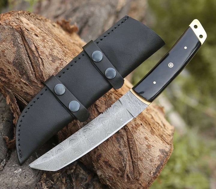 Damascus Knife - Harbinger Tanto Knife with Horn Handle - Shokunin USA