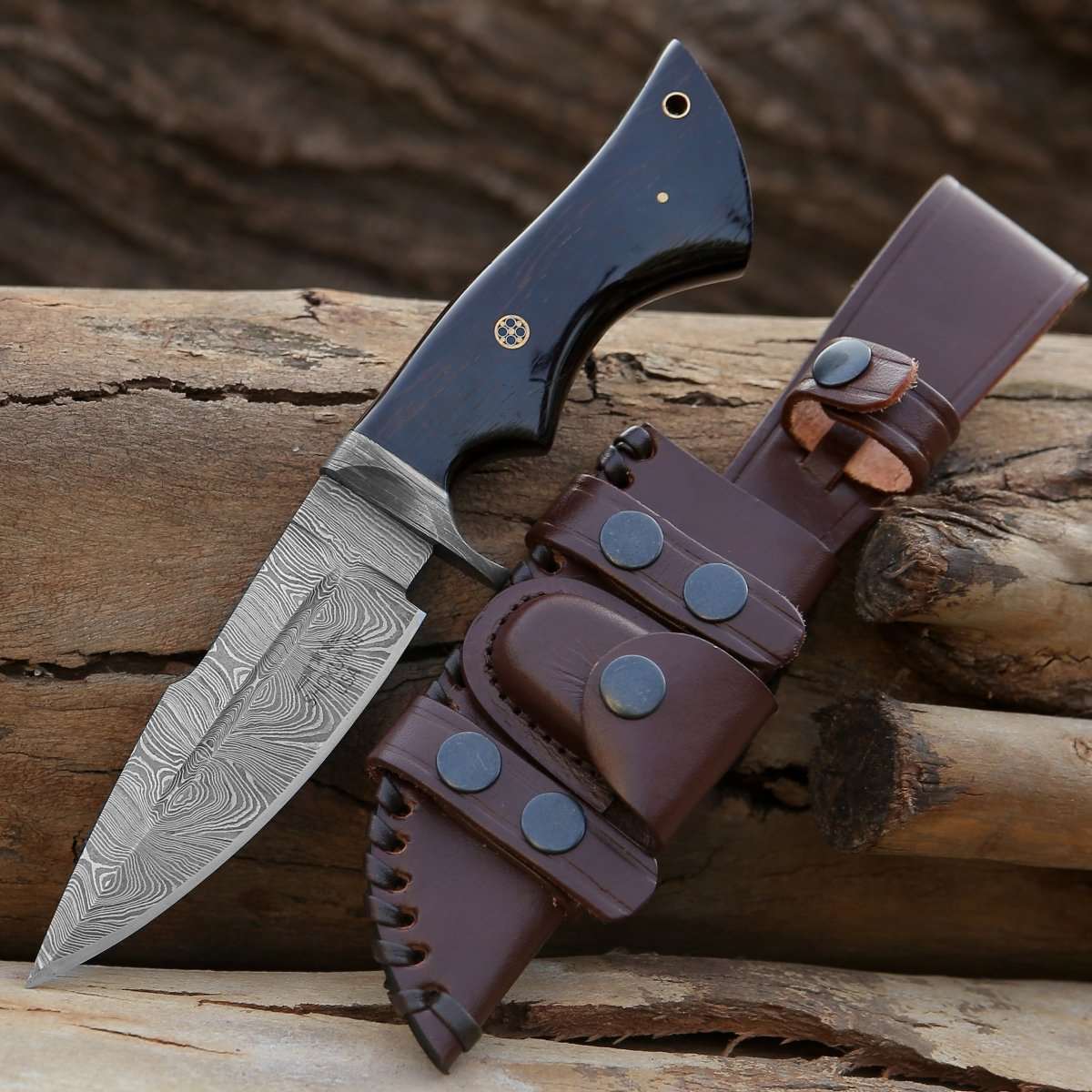 Custom handmade Damascus Hunting Knife store with Leather Sheath