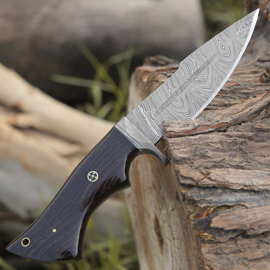 Utility Knife - Infinite Damascus Hunting Knife with Exotic Wenge Wood Handle - Shokunin USA