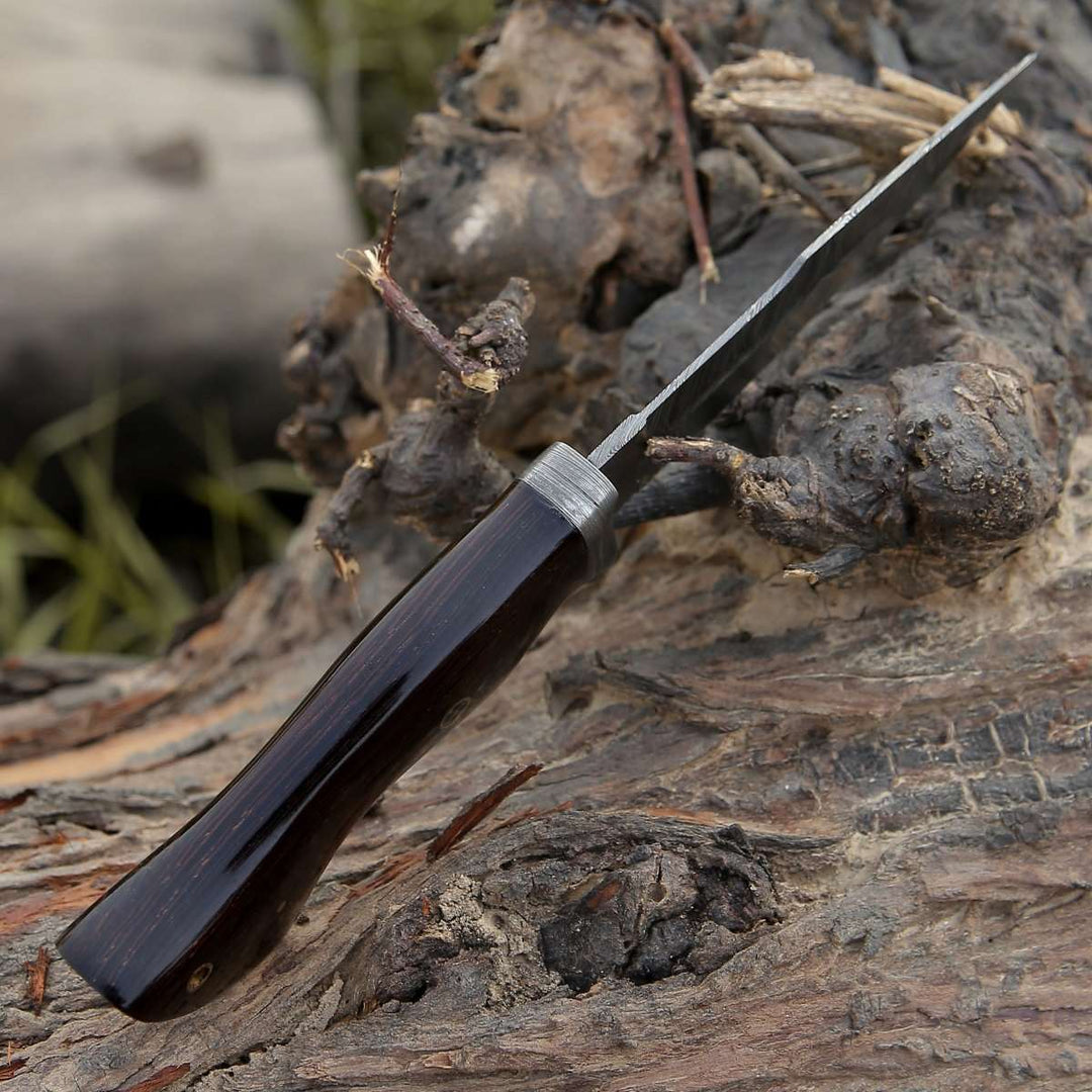 Utility Knife - Infinite Damascus Hunting Knife with Exotic Wenge Wood Handle - Shokunin USA