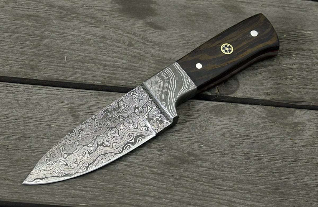 Damascus Knife - Karma Damascus Skinning Knife with Exotic Wenge Wood Handle - Shokunin USA