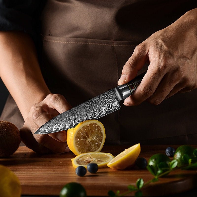 Chef Knife - Maverick VG10 Chef Knife Damascus Petty Knife with Exotic Olive Wood Handle - Shokunin USA