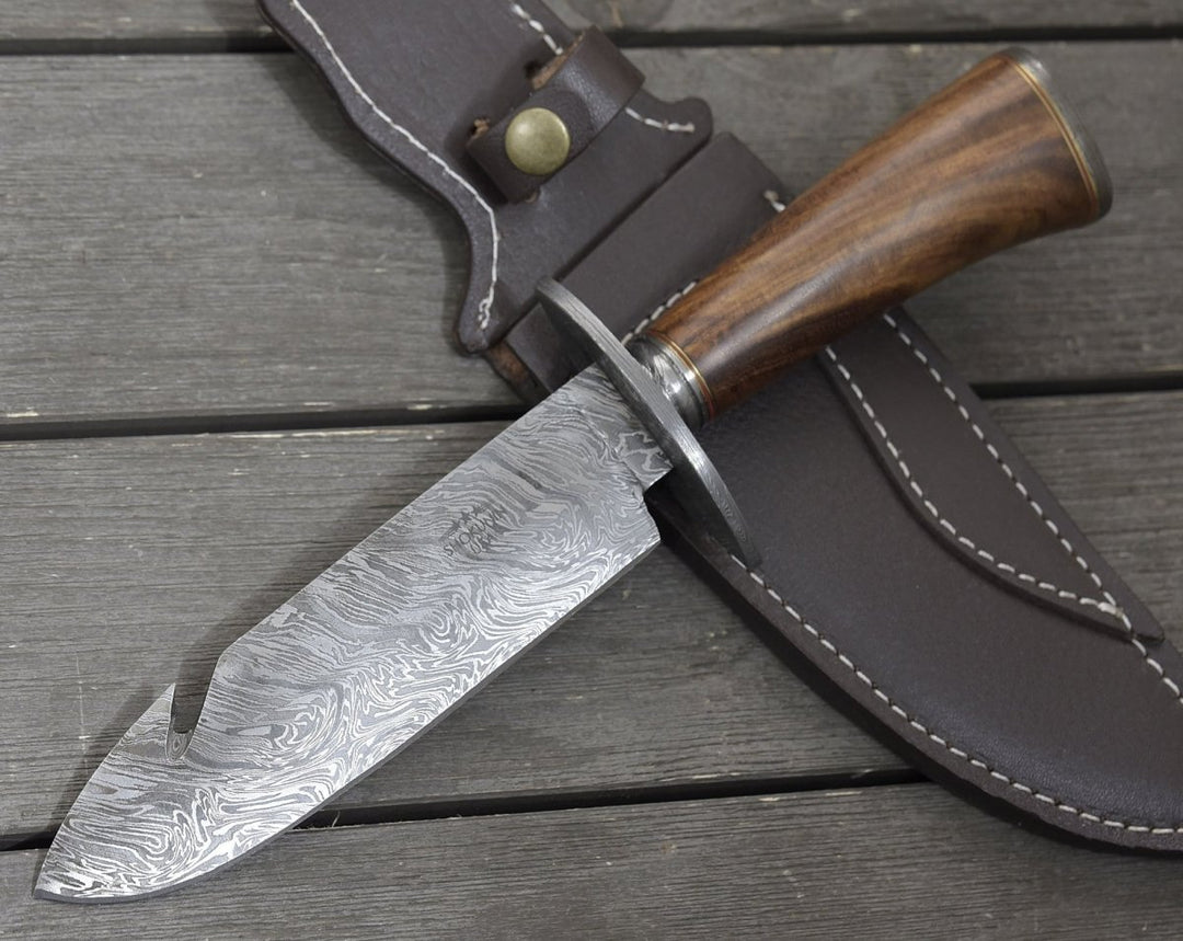 Utility Knife - Oblivion Damascus Bowie Knife with Exotic Rosewood Handle - Shokunin USA