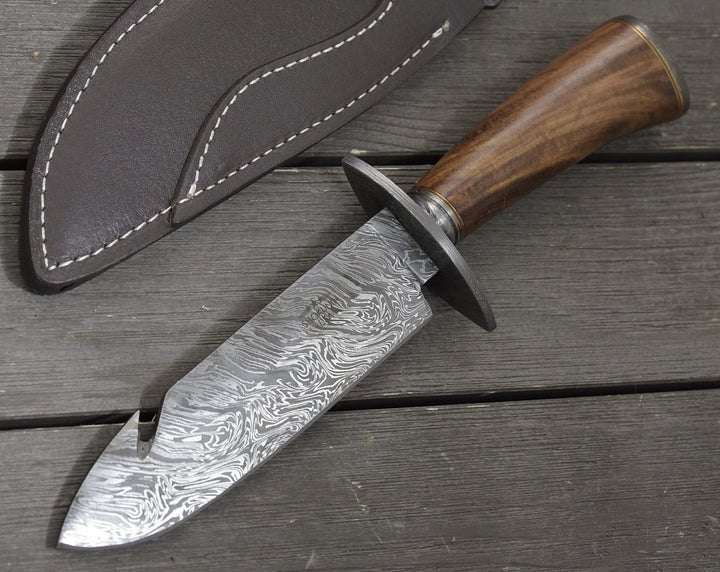 Utility Knife - Oblivion Damascus Bowie Knife with Exotic Rosewood Handle - Shokunin USA