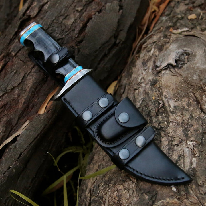 Hunting Knife. - Phantom Hunting & Survival Bowie Knife with Stacked Leather Handle - Shokunin USA