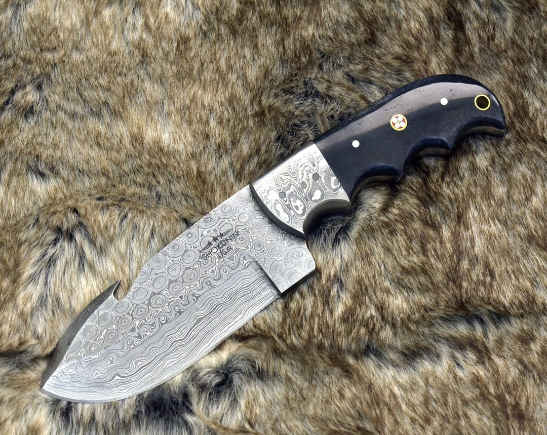 Damascus Knife - PredatorGrip Gut Hook Camp Utility Damascus Steel Knife - Shokunin USA