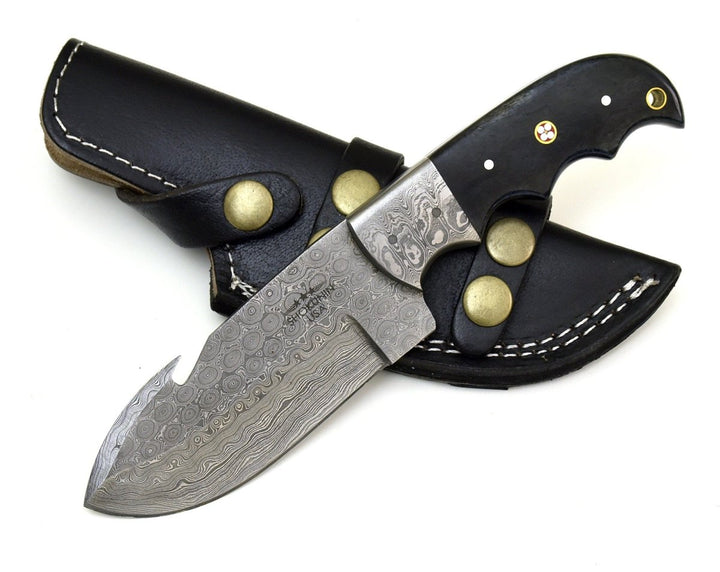 Damascus Knife - PredatorGrip Gut Hook Camp Utility Damascus Steel Knife - Shokunin USA