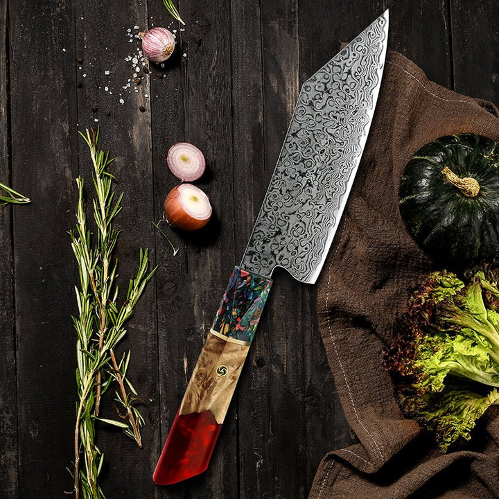 Chef Knife Set - Pristine VG10 Chef Knife Set with Damascus Steel Exotic Stabilized Olive Wood Handle & Sheath - Shokunin USA