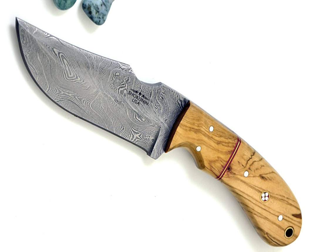 Damascus Knife - Puma Damascus Steel Hunting Knife Olive Wood Handle & Sheath - Shokunin USA