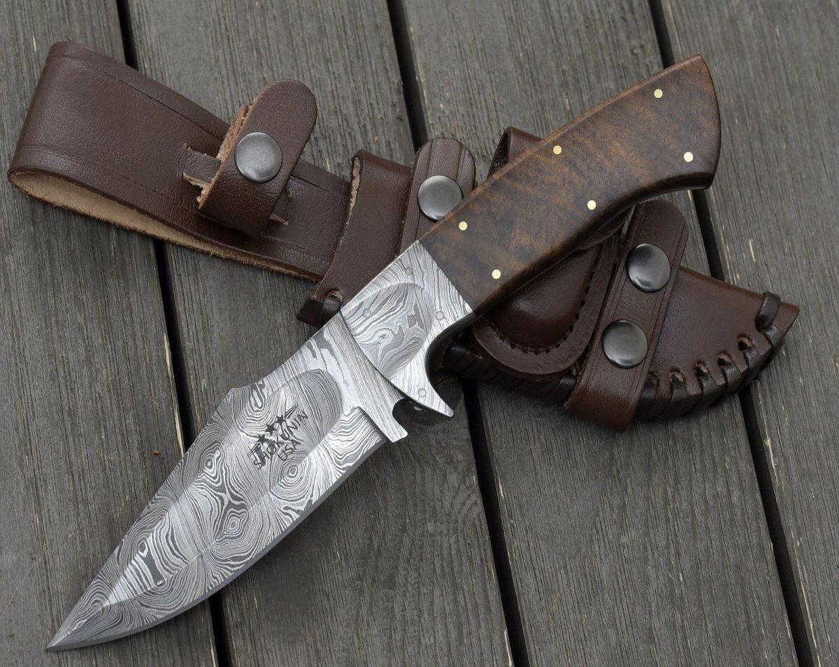 Damascus Steel Hunting Knife selling with Rose Wood Handle BK 707