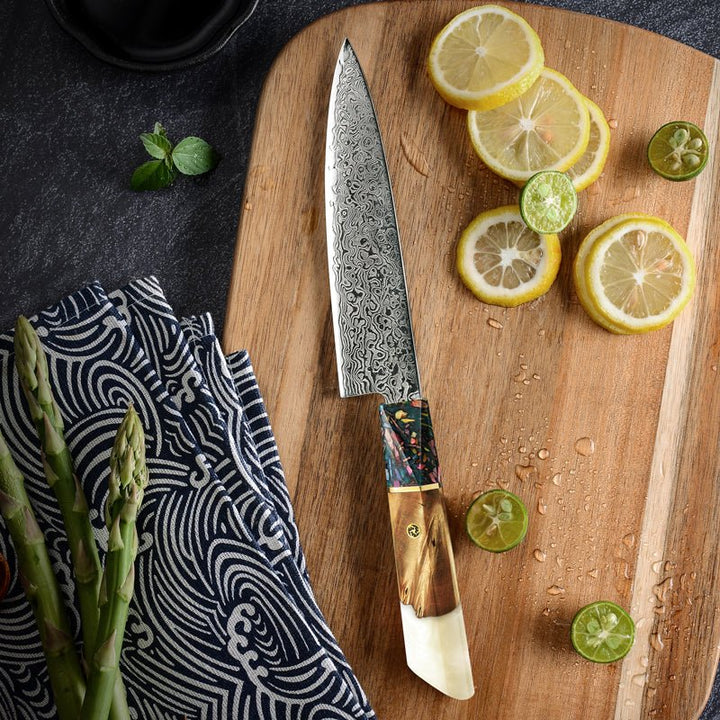 Chef knife - Solace VG10 Damascus Petty Knife with Exotic Olive Wood Handle - Shokunin USA