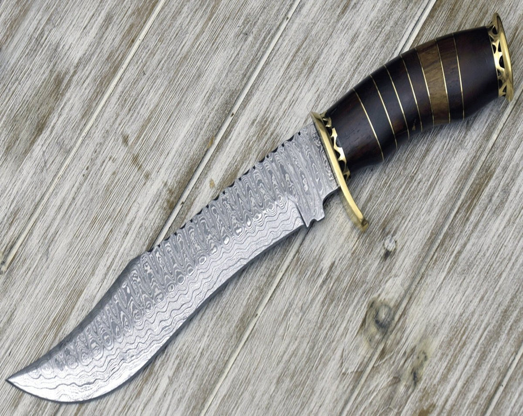 Utility Knife - Surge Damascus Bowie Knife with Rosewood Mosaic Handle - Shokunin USA