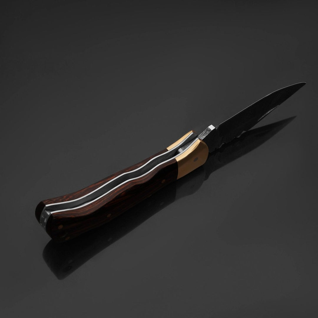 Weddings - SwiftFlip Damascus Pocket Knife with Exotic Wenge Wood Handle - Shokunin USA