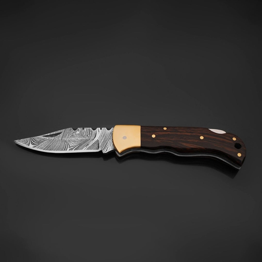 Weddings - SwiftFlip Damascus Pocket Knife with Exotic Wenge Wood Handle - Shokunin USA