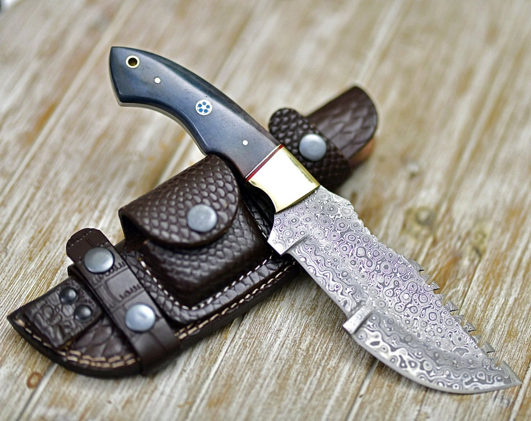 Damascus Knife - TrailMaster Tracker Knife with Brass & Bone Handle - Shokunin USA