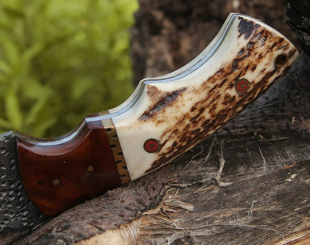 Utility Knife - Zues Tracker Knife with Antler & Rose wood Handle - Shokunin USA